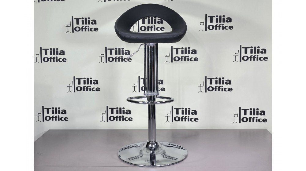 Tilia Zeus modern bar sandalyesi, kırmızı suni deri döşeme ve parlak krom disk ayaklı.